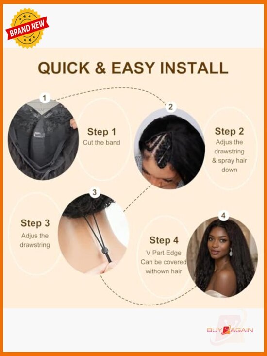 Human Hair V Part Wig with Drawstring 180% Density Half Wig for Women